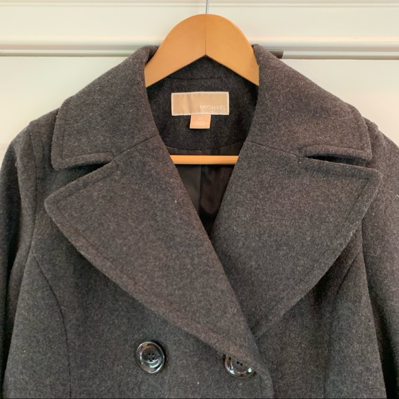 Michael Kors Pea Coat Wool Blend Gray Jacket Classic Double Breasted Small - Picture 3 of 8